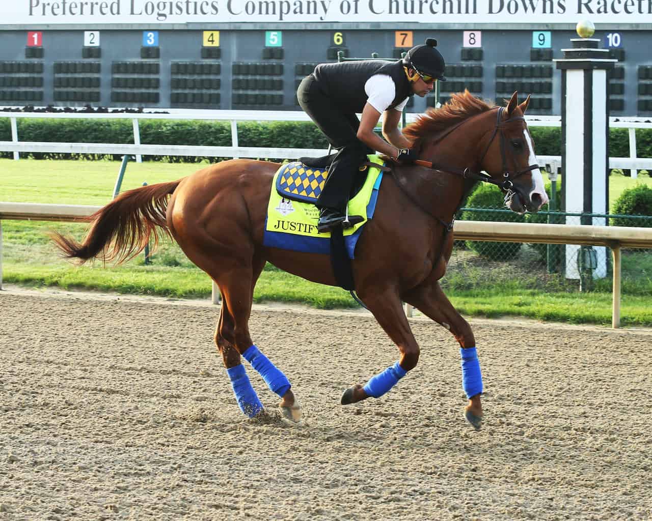 Justify on inside for Triple try at Belmont